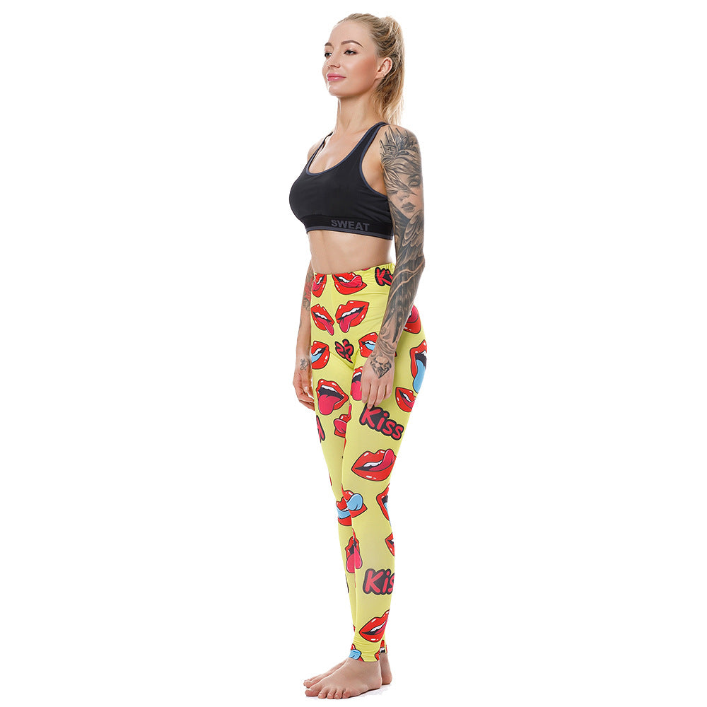 Red Lip Print Leggings for Yoga and Activewear