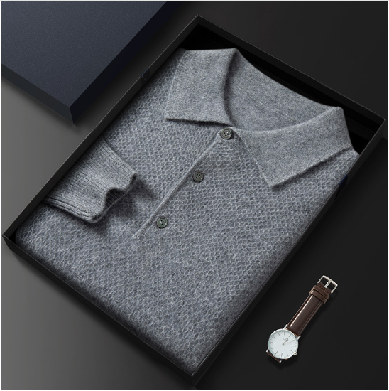 Men's Cashmere Knitted Polo Collar Shirt