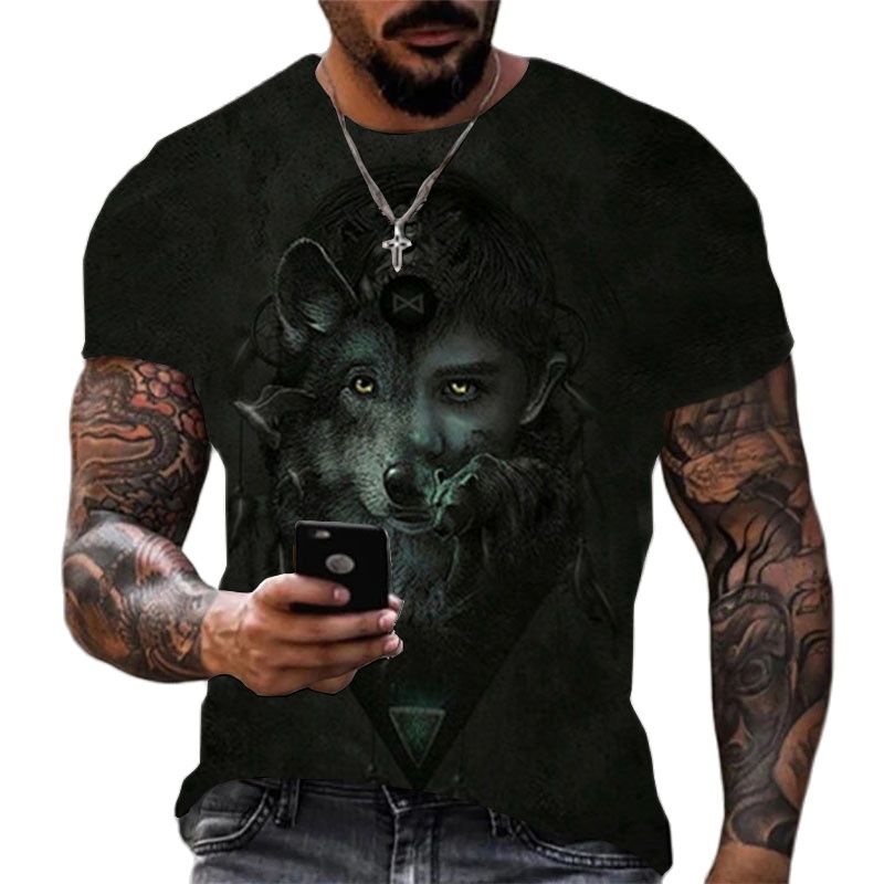 Cool Wolf Print Harajuku Scene Polyester Men's T-Shirt