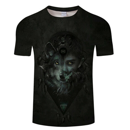 Cool Wolf Print Harajuku Scene Polyester Men's T-Shirt