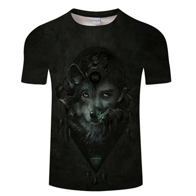 Cool Wolf Print Harajuku Scene Polyester Men's T-Shirt