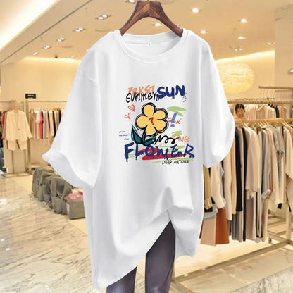 Women's Casual Floral Printed Cotton T-shirt (Short Sleeve)