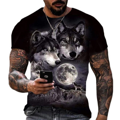 Cool Wolf Print Harajuku Scene Polyester Men's T-Shirt
