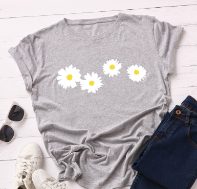 100% Cotton Women's T-Shirt with Cute Hedgehog Print
