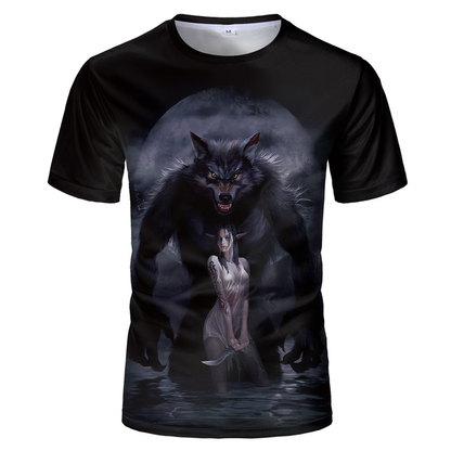 Cool Wolf Print Harajuku Scene Polyester Men's T-Shirt