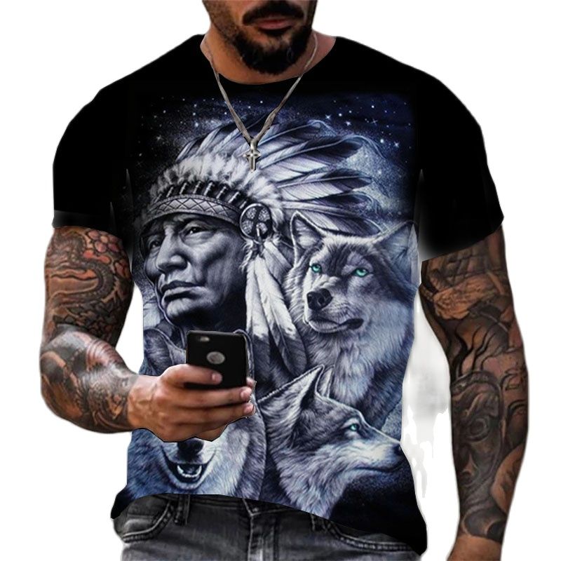 Cool Wolf Print Harajuku Scene Polyester Men's T-Shirt