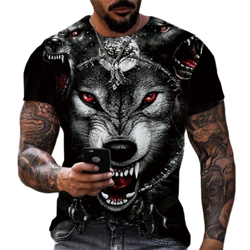 Cool Wolf Print Harajuku Scene Polyester Men's T-Shirt