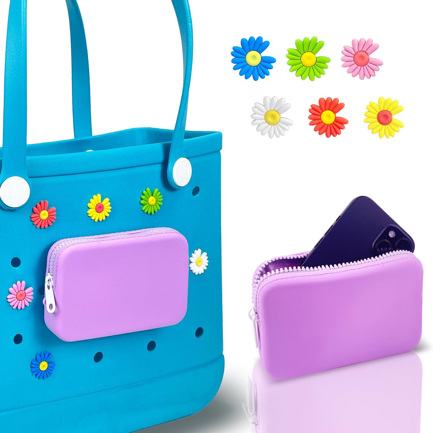 Silicone Phone Holder for Bogg Bag Insert Pouch Wallet Charm for Bogg Bags Accessories Compatible with All Bogg Bags，Phone Holder Attachment for Beach Tote Bags Purple