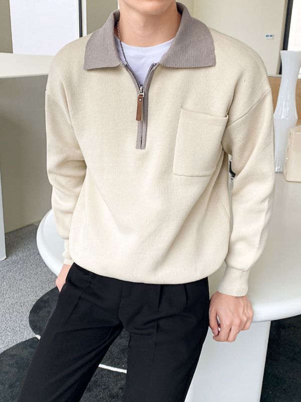 Men's Loose Polo Collar Half Zip Sweater