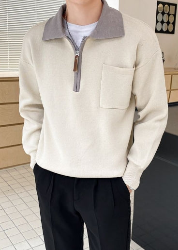 Men's Loose Polo Collar Half Zip Sweater