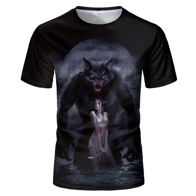 Cool Wolf Print Harajuku Scene Polyester Men's T-Shirt