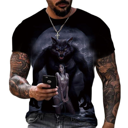 Cool Wolf Print Harajuku Scene Polyester Men's T-Shirt
