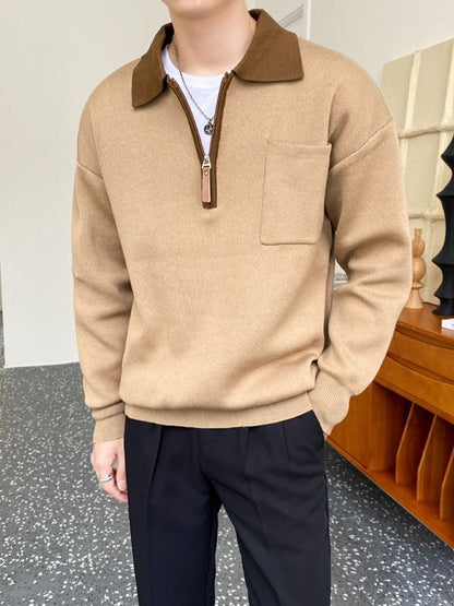 Men's Loose Polo Collar Half Zip Sweater