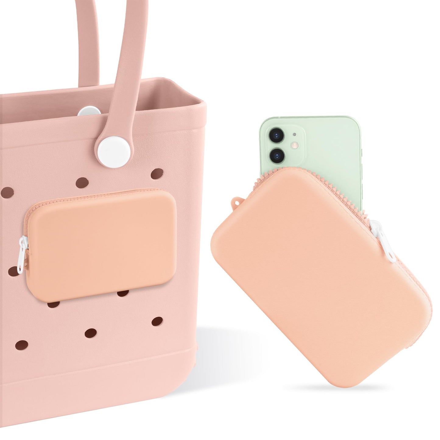 Silicone Phone Holder for Bogg Bag Accessories Bogg Beach Bags Tote Bag Compatible Silicone Insert Wallet Charm for Bogg Bags Accessories Beach Bags Phone Holder (Pink)
