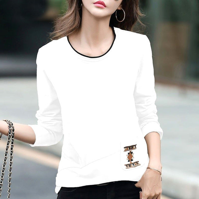 Korean Casual Women's Slim Fit Cotton T-Shirt