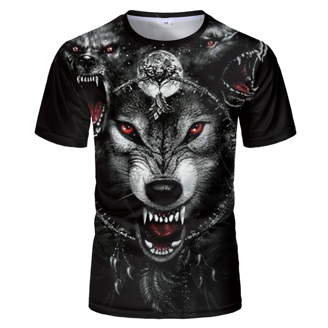 Cool Wolf Print Harajuku Scene Polyester Men's T-Shirt