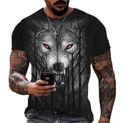 Cool Wolf Print Harajuku Scene Polyester Men's T-Shirt