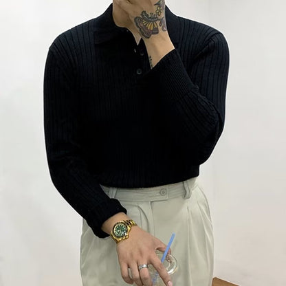 Men's Long Sleeve Knitted Polo Shirt Sweater