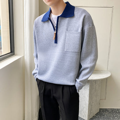 Men's Loose Polo Collar Half Zip Sweater
