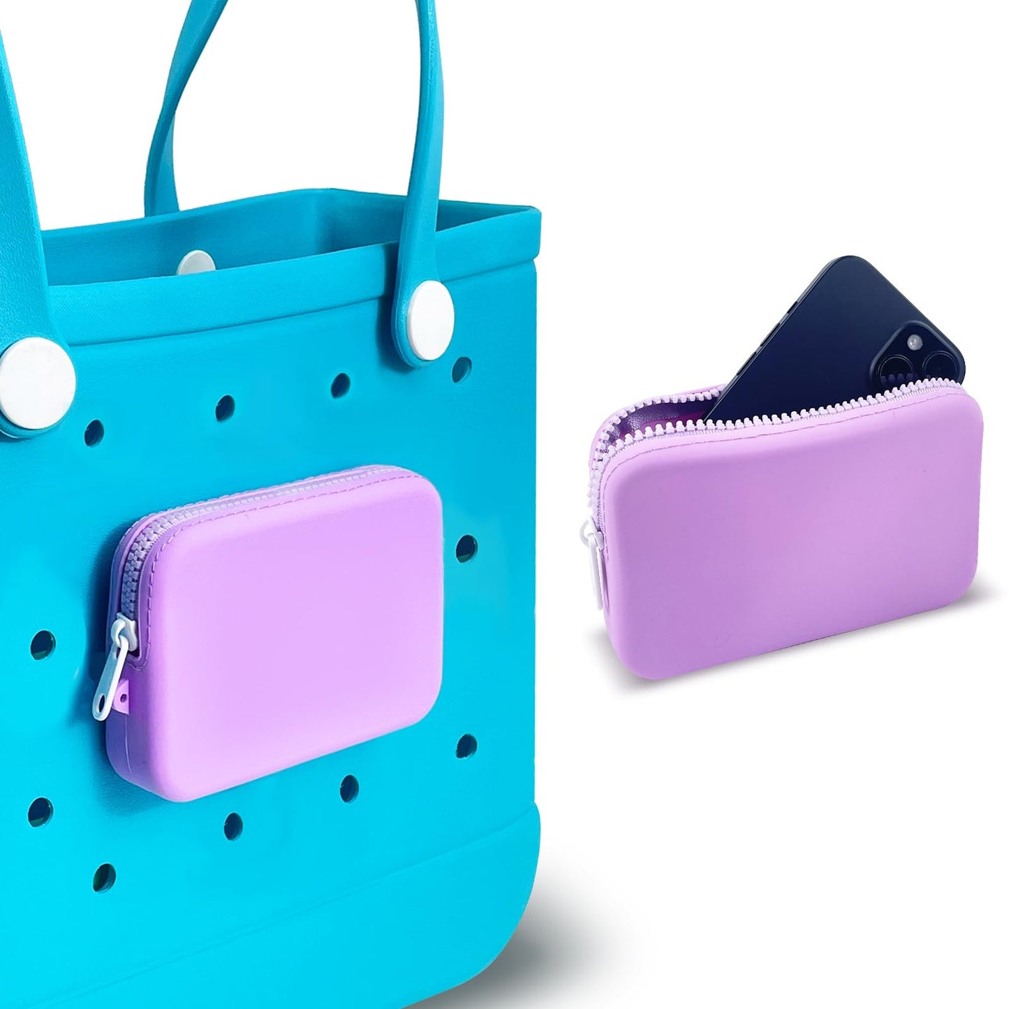 Silicone Phone Holder for Bogg Bag Insert Pouch Wallet Charm for Bogg Bags Accessories Beach Bag Phone Holder Attachment for Bogg Beach Bags Tote Bag Purple