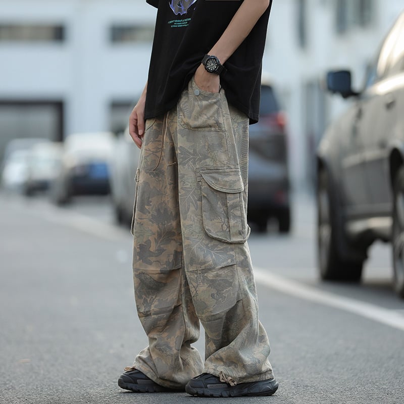 Men's Wide Leg Camouflage Workwear Pants
