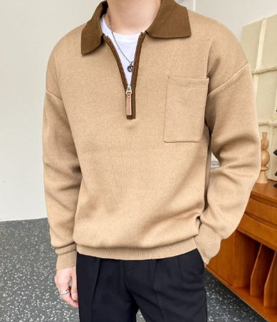 Men's Loose Polo Collar Half Zip Sweater
